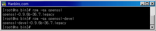 콘솔 챕처 화면 : rpm -qa openssl 결과 openssl-0.9b-36.7.lagacy rpm -qa openssl-devel 결과 openssl-devel-0.9.6b-36.7.legacy