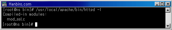 콘솔 캡처 화면 : /user/local/apache/bin/httpd -l 결과 Compiled-in modules: mod_ssl.c